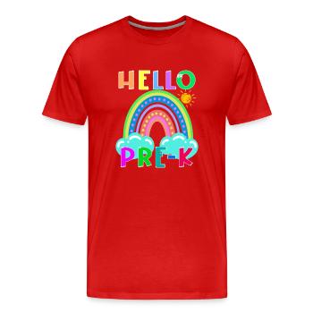 Bonjour PRE-K Boho Rainbow Team Vibes Retour à l’école - T-shirt bio Premium Homme - rouge - Devant - Damien (186cm)