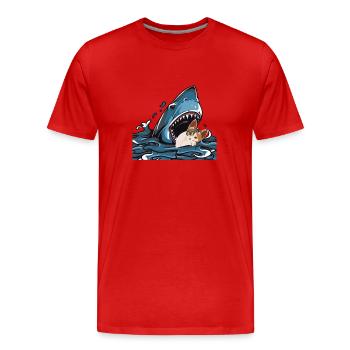 Chat mangeur de requins - T-shirt bio Premium Homme - rouge - Devant - Damien (186cm)