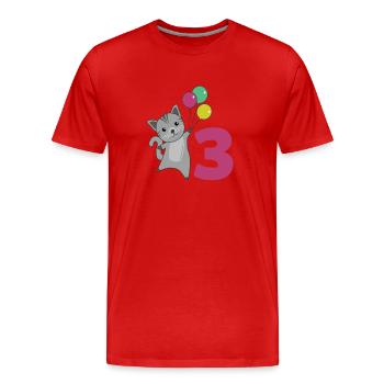 Chat troisième anniversaire Ballons pour enfants - T-shirt bio Premium Homme - rouge - Devant - Damien (186cm)