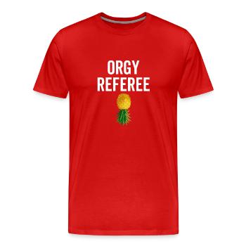 Arbitre d’orgie - T-shirt bio Premium Homme - rouge - Devant - Damien (186cm)