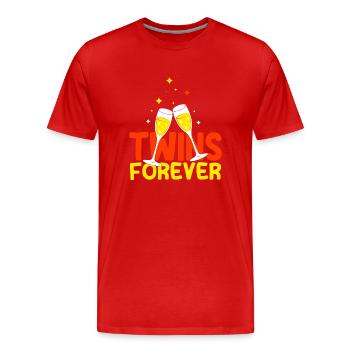 Zwillings Geschwister Party mit Sektglas - Männer Premium Bio T-Shirt - Rot - Vorne - Damien (186cm)
