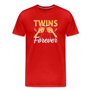 Zwillings Geschwister Party mit Sektglas - Männer Premium Bio T-Shirt - Rot - Vorne - Damien (186cm)
