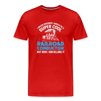 Échelle de chemin de fer, Railfan de chemin de fer - T-shirt bio Premium Homme - rouge - Devant - Damien (186cm)