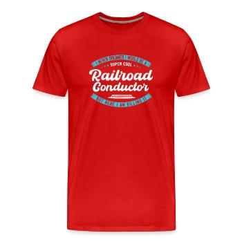 Ventilateur de chemin de fer, locomotive, conducteur de chemin de fer - T-shirt bio Premium Homme - rouge - Devant - Damien (186cm)