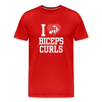 J’adore biceps boucles dictons muscles biceps - T-shirt bio Premium Homme - rouge - Devant - Damien (186cm)