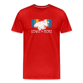 Vaches > personnes Ferme Vache laitière Animaux Vache - T-shirt bio Premium Homme - rouge - Devant - Damien (186cm)
