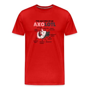 Explication de l’axolotl Anatomie d’un axolotl chimère - T-shirt bio Premium Homme - rouge - Devant - Damien (186cm)