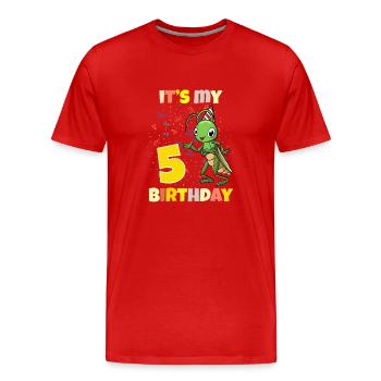 C’est ma sauterelle de 5ème anniversaire - T-shirt bio Premium Homme - rouge - Devant - Damien (186cm)