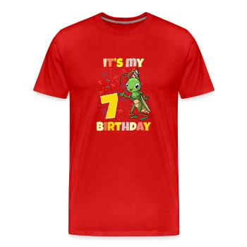 C’est ma sauterelle de 7ème anniversaire - T-shirt bio Premium Homme - rouge - Devant - Damien (186cm)