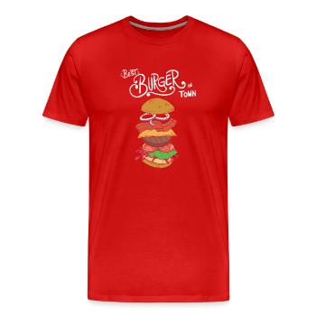 Best Burger in Town Tafel - Rezept - Männer Premium Bio T-Shirt - Rot - Vorne - Damien (186cm)