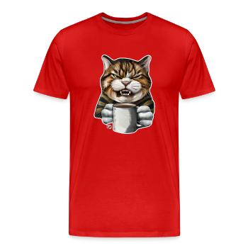 Tired cat with a bad mood funny - Men's Premium Organic T-Shirt - red - Front - Damien (186cm)