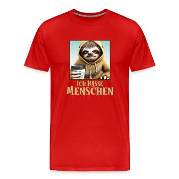 Witziges Faultier mit Kaffee und lustigem Spruch - Männer Premium Bio T-Shirt - Rot - Vorne - Damien (186cm)