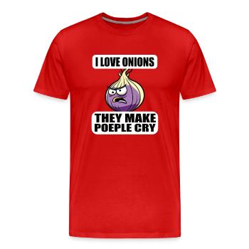 J’aime les oignons, ils font des gens - T-shirt bio Premium Homme - rouge - Devant - Damien (186cm)