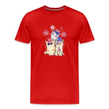 Vierte 4. Juli amerikanische Flagge Meowica Katzen - Männer Premium Bio T-Shirt - Rot - Vorne - Damien (186cm)