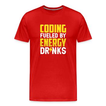 Programming with Energydrinks Coding Code Coder - Men's Premium Organic T-Shirt - red - Front - Damien (186cm)