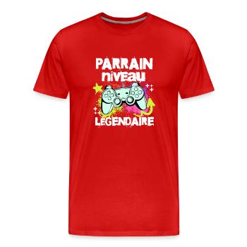 Parrain niveau légendaire t-shirt gamer cadeau - T-shirt bio Premium Homme - rouge - Devant - Damien (186cm)