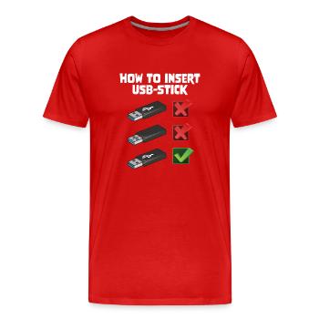 How To Insert USB Stick Funny Programmer Meme - Männer Premium Bio T-Shirt - Rot - Vorne - Damien (186cm)