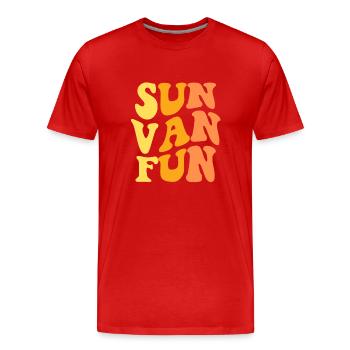 Sun Fun Van | Hippie Wavy Retro Paroles | Vie de voyage - T-shirt bio Premium Homme - rouge - Devant - Damien (186cm)