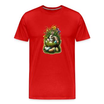 Easter Bunny with Easter Eggs Easter - Men's Premium Organic T-Shirt - red - Front - Damien (186cm)