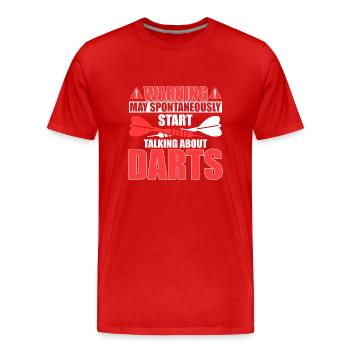 Warning can spontaneously start talking about darts - Men's Premium Organic T-Shirt - red - Front - Damien (186cm)
