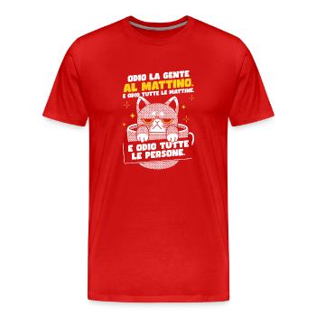 Café du chat du matin - T-shirt bio Premium Homme - rouge - Devant - Damien (186cm)