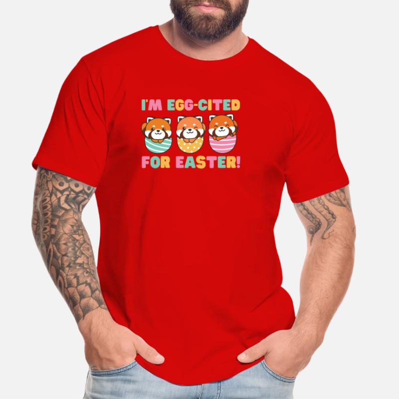 cute red pandas at Easter with Easter eggs red Men's Premium Organic T-Shirt