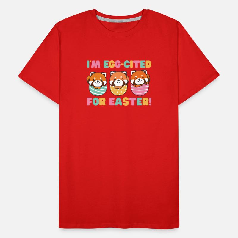 cute red pandas at Easter with Easter eggs red Men's Premium Organic T-Shirt