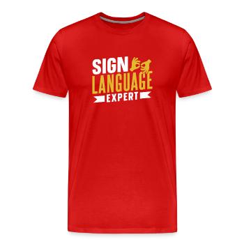 Sensibilisation aux gestes d’expert en langue des signes - T-shirt bio Premium Homme - rouge - Devant - Damien (186cm)