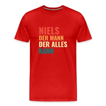 Niels Der Mann Der Alles Kann Vorname Niels - Männer Premium Bio T-Shirt - Rot - Vorne - Damien (186cm)