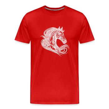 Portrait d’étalon avec une crinière élégante dans le vent - T-shirt bio Premium Homme - rouge - Devant - Damien (186cm)