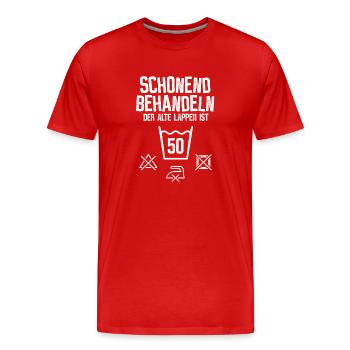 50. Geburtstag - schonend behandeln - Männer Premium Bio T-Shirt - Rot - Vorne - Damien (186cm)