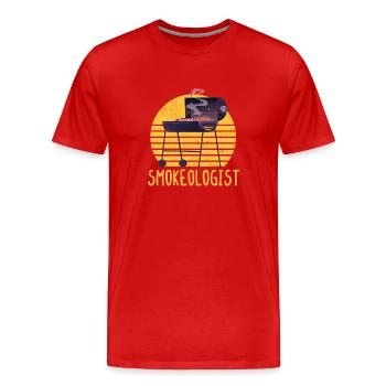 Smokeologist Funny Grillmaster BBQ Lover Smoker - Men's Premium Organic T-Shirt - red - Front - Damien (186cm)