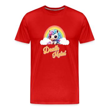 Witziges Einhorn mit Regenbogen und Spruch - Männer Premium Bio T-Shirt - Rot - Vorne - Damien (186cm)