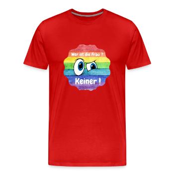 wer ist die Frau, LBTQ, CSD - Männer Premium Bio T-Shirt - Rot - Vorne - Damien (186cm)