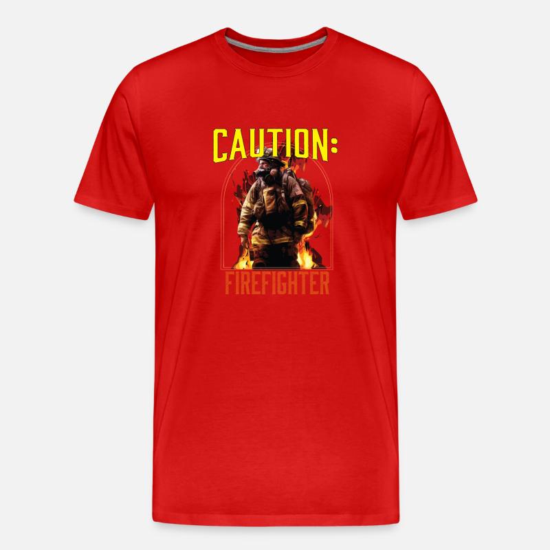 Caution Firefighter Fire Rescue Fireman - Men's Premium Organic T-Shirt - red