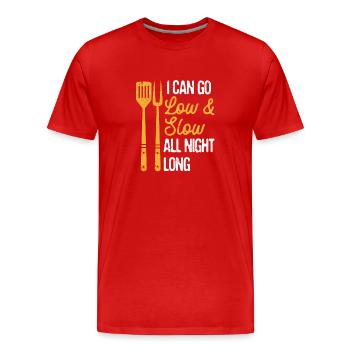 I can BBQ low and slow all night - Men's Premium Organic T-Shirt - red - Front - Damien (186cm)