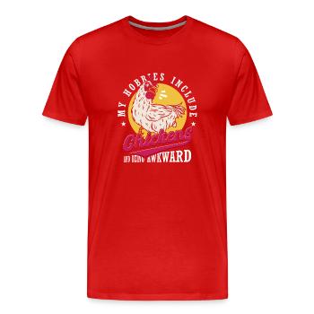 Hen House | My Hobbies Include Chickens - Men's Premium Organic T-Shirt - red - Front - Damien (186cm)