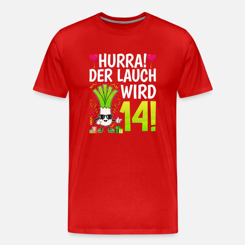 Hurra der Lauch wird 14 - Männer Premium Bio T-Shirt - Rot