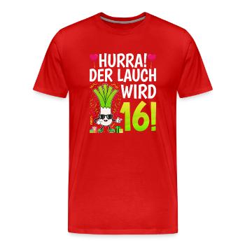Hurra der Lauch wird 16 - Männer Premium Bio T-Shirt - Rot - Vorne - Damien (186cm)