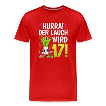 Hurra der Lauch wird 17 - Männer Premium Bio T-Shirt - Rot - Vorne - Damien (186cm)