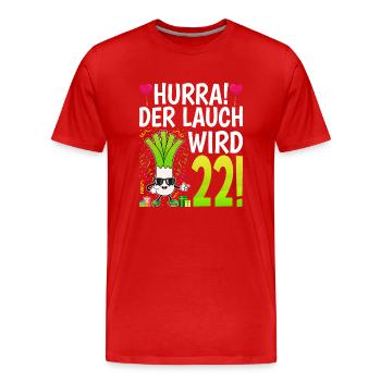 Hurra der Lauch wird 22 - Männer Premium Bio T-Shirt - Rot - Vorne - Damien (186cm)
