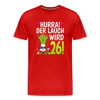 Hurra der Lauch wird 26 - Männer Premium Bio T-Shirt - Rot - Vorne - Damien (186cm)