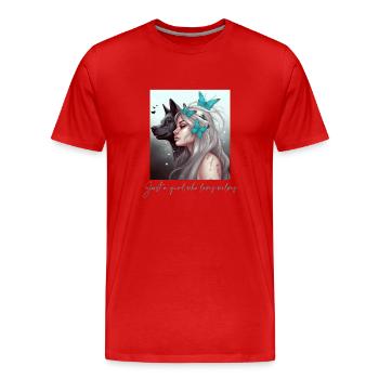 Juste une fille qui aime les loups Mignons amoureux des animaux - T-shirt bio Premium Homme - rouge - Devant - Damien (186cm)