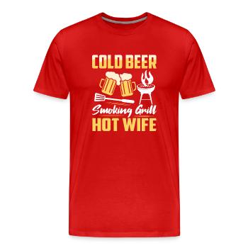 Cold Beer Smoking Grill Hot Wife Smoker BBQ Grilli - Männer Premium Bio T-Shirt - Rot - Vorne - Damien (186cm)