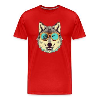 Grauer Wolf im Retro-Sonnenbrillenrahmen Wolves Graphic - Männer Premium Bio T-Shirt - Rot - Vorne - Damien (186cm)