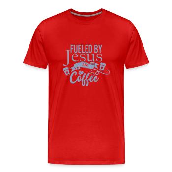 Alimenté par Jésus et le café - T-shirt bio Premium Homme - rouge - Devant - Damien (186cm)