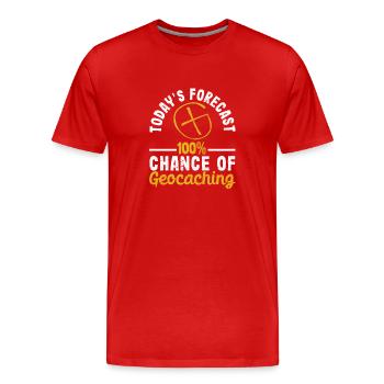 Heutige Vorhersage 100% Chance auf Geocaching Fun - Männer Premium Bio T-Shirt - Rot - Vorne - Damien (186cm)