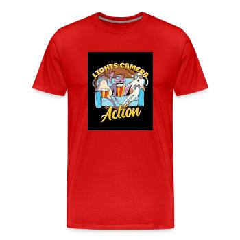 Ligts Camera Action - Männer Premium Bio T-Shirt - Rot - Vorne - Damien (186cm)