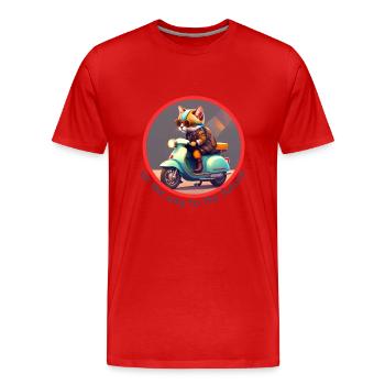 Die Katze auf dem Weg in die Zukunft - Männer Premium Bio T-Shirt - Rot - Vorne - Damien (186cm)