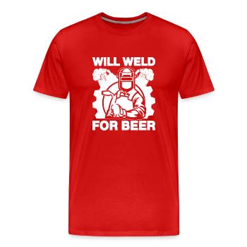 Will Weld For Beer Welding Gift Idea - Men's Premium Organic T-Shirt - red - Front - Damien (186cm)